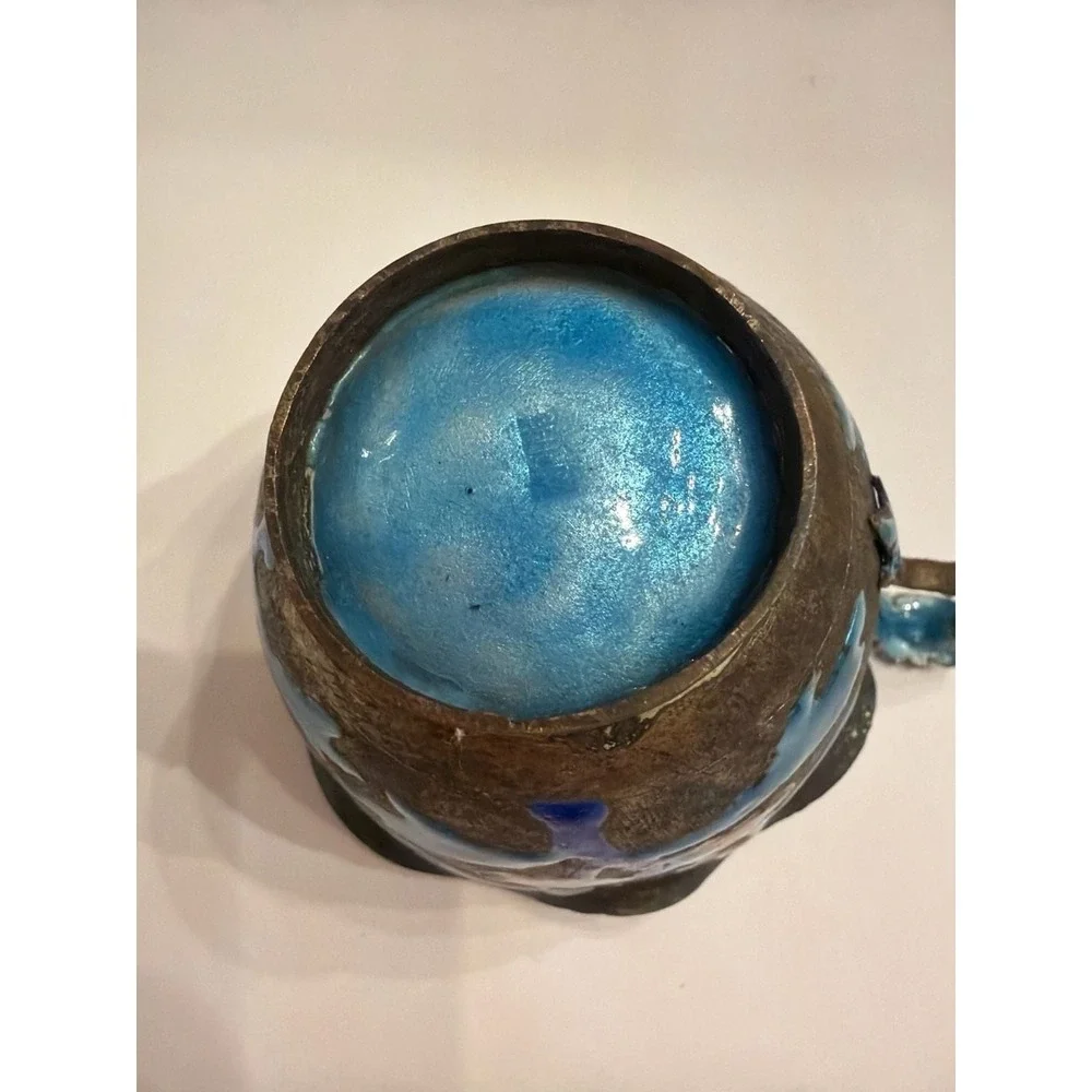 Antique Chinese Export Enameled Copper Miniature Tea Cup Floral Design